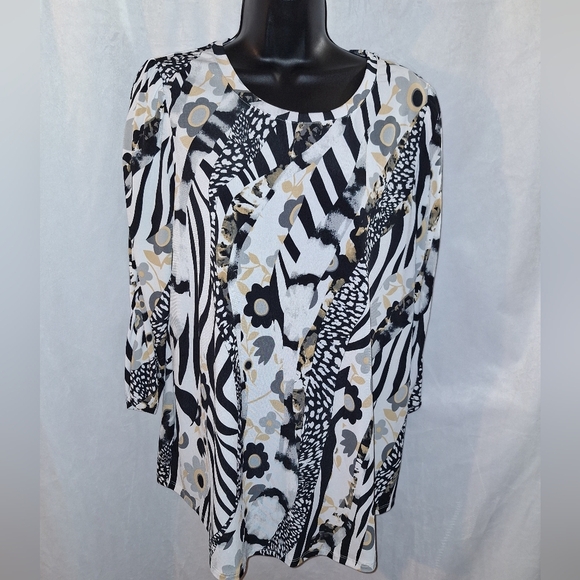 Erm London Graphic Black and White Blouse - Picture 1 of 8